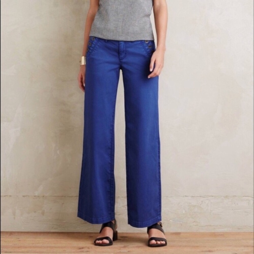 Anthropologie blue wide leg sailor pants